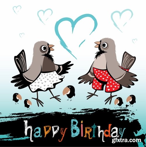 Collection of different vector image gift cards with funny cartoon animals 25 Eps