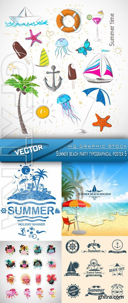 Stock Vector - Summer beach party typographical poster 5 Stock Vector - Summer beach party typographical poster 5