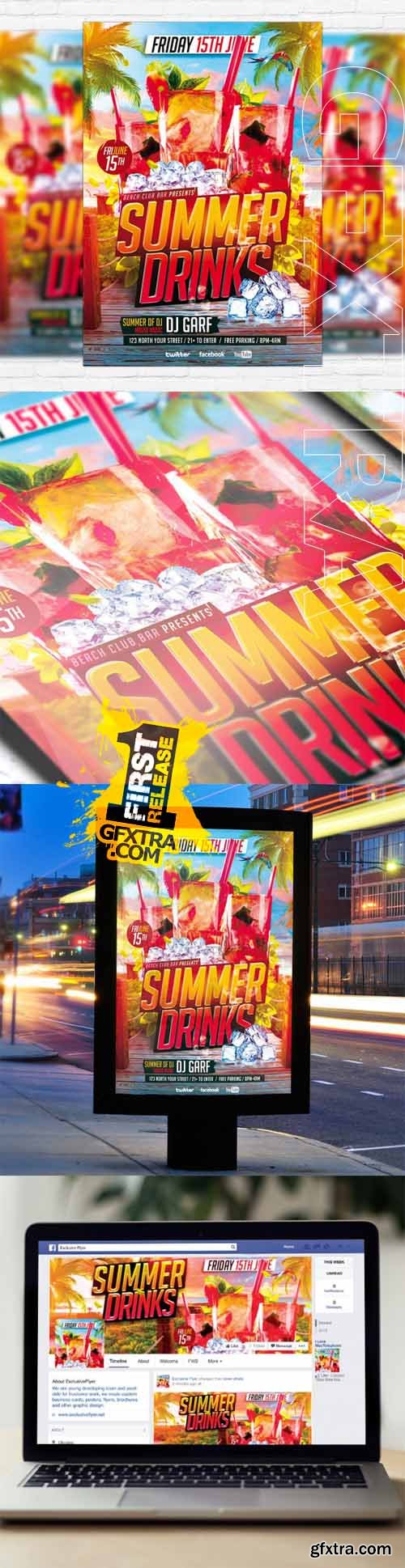 Summer Drinks - Flyer Template + Facebook Cover Summer Drinks - Flyer Template + Facebook Cover