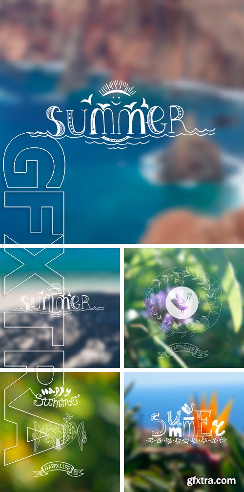 Stock Vectors - Summer hand drawn lettering on blurred background. Happy life. Vector illustration