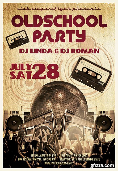 Oldschool party Flyer PSD Template + Facebook Cover