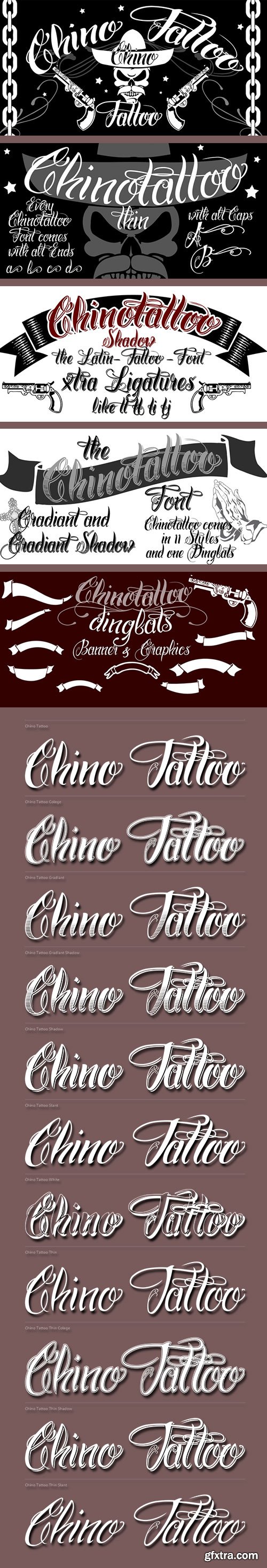 Chino Tattoo - Best Fonts for all Tattoo Artists 12xOTF $59 Chino Tattoo - Best Fonts for all Tattoo Artists 12xOTF $59