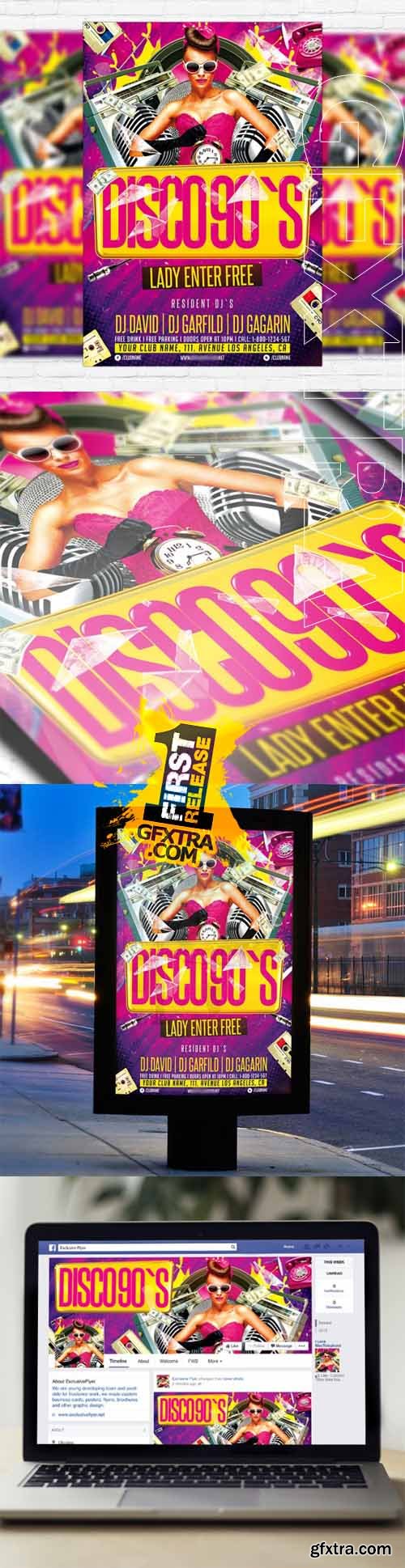Disco 90s Party - Flyer Template + Facebook Cover