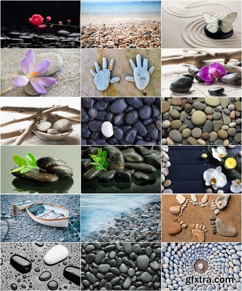 Collection of sea pebbles flat stone black stone decorative landscape 25 HQ Jpeg
