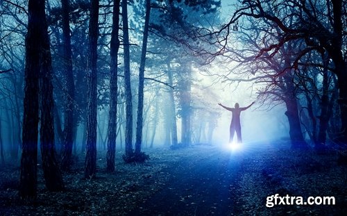 Collection of concept illustration of a man in a fog forest haze morning city 25 HQ Jpeg