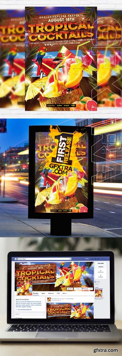 Tropical Cocktails Party - Flyer Template + Facebook Cover