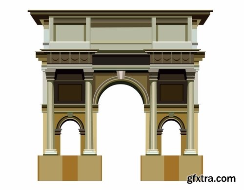 Collection of vector different picture of the city and built a house castle fortress arch 25 Eps