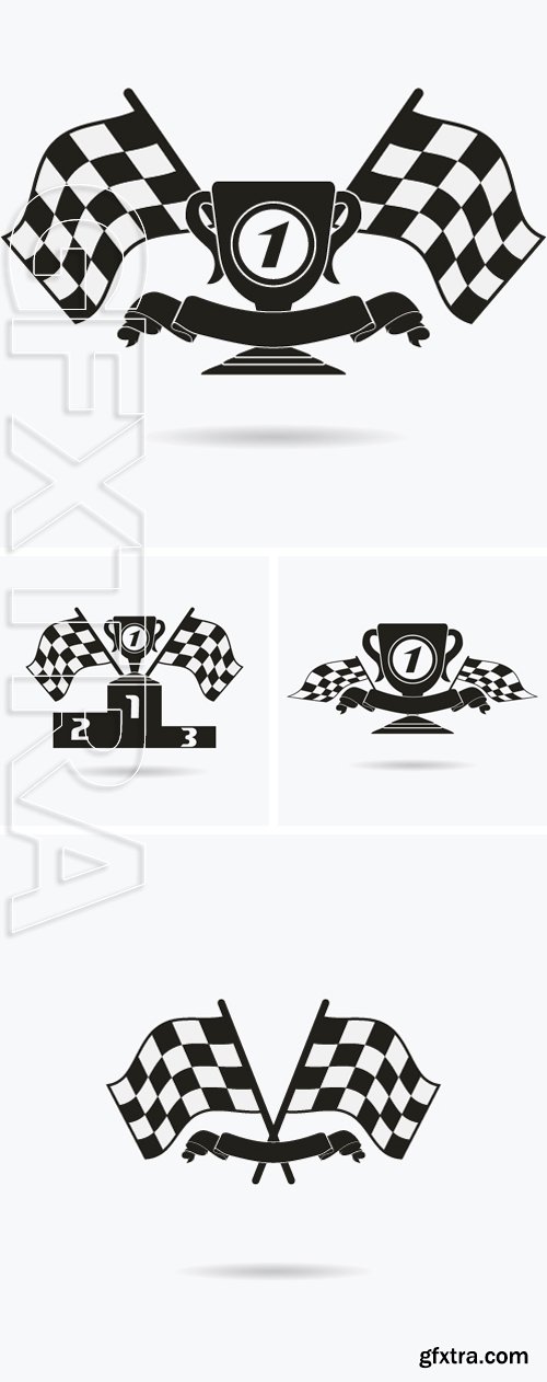 Stock Vectors - Flag icon. Checkered or racing flags first place prize cup and winners podium