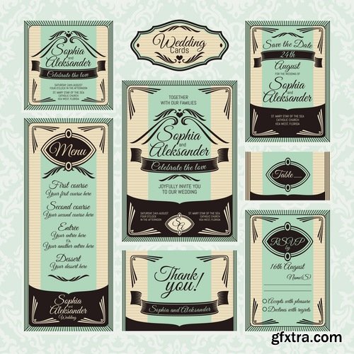 Collection of vector image invitation cards for wedding template example of calligraphy 25 Eps