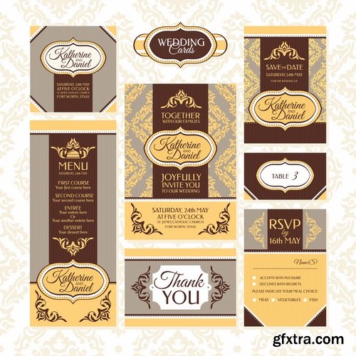 Collection of vector image invitation cards for wedding template example of calligraphy #2-25 Eps