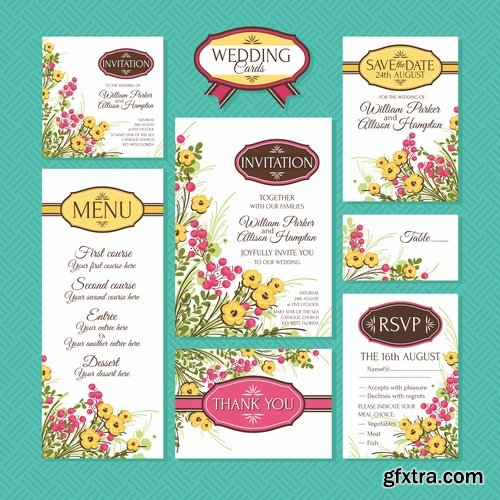 Collection of vector image invitation cards for wedding template example of calligraphy #2-25 Eps