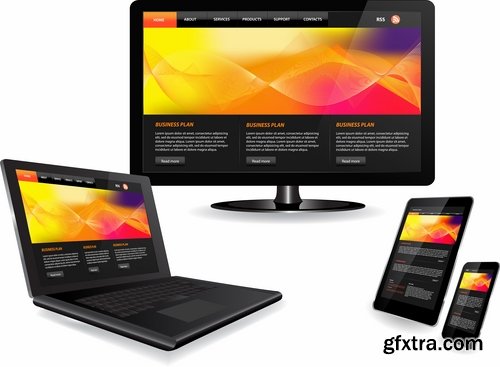 Collection of vector image of high-tech technology notebook tablet computer monitor 25 Eps