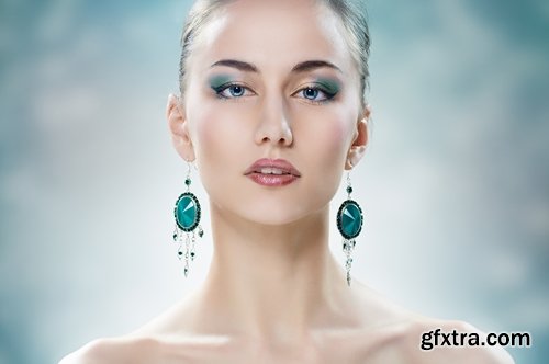 Collection of beautiful girl with decorations jewelry pendant earrings watches 25 HQ Jpeg