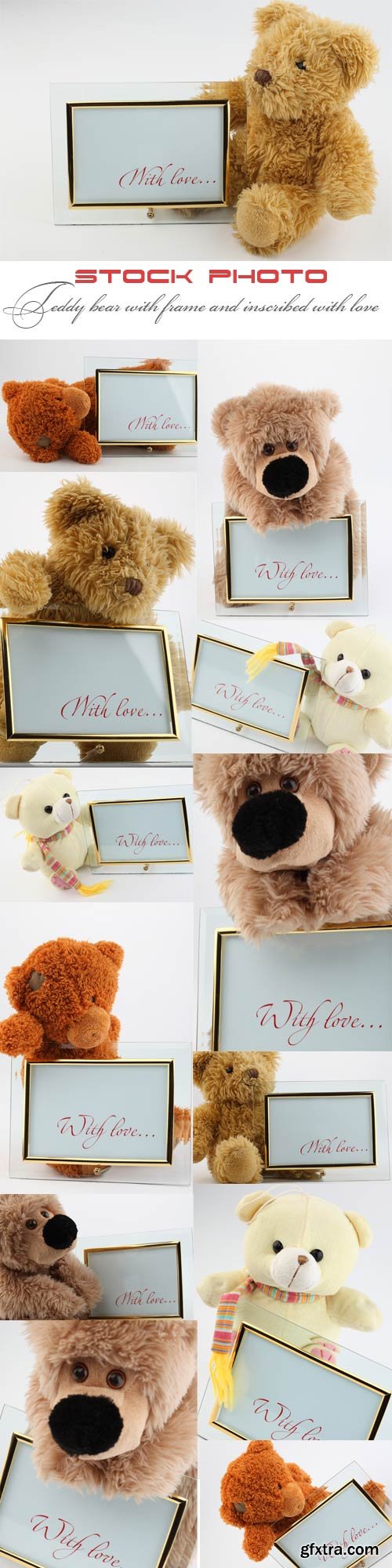 Teddy bear with frame and inscribed with love