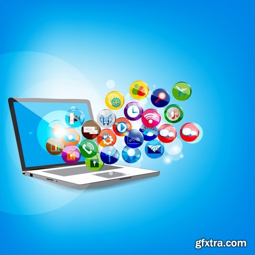 Collection of vector image of high-tech business technology laptop tablet icon infographics 25 Eps