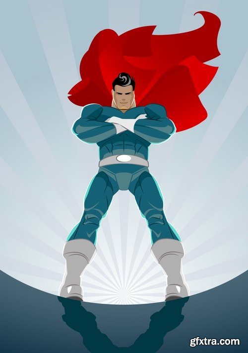 Collection of vector image superhero cartoon character muscle strength power saver 25 Eps