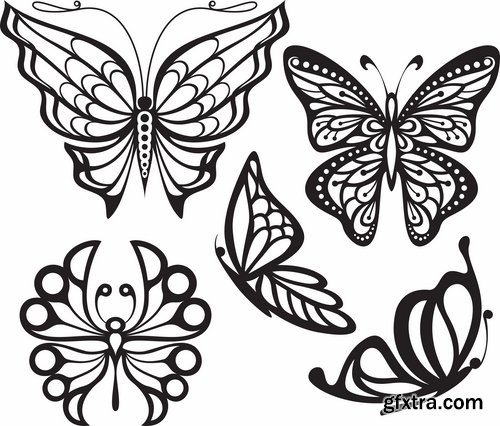 Collection of different wings silhouette pattern icon 25 EPS