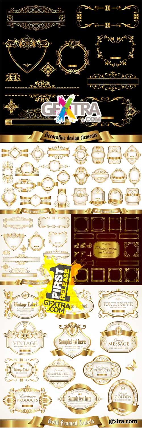 White Gold Framed Labels Vector Set