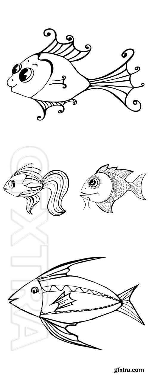 Stock Vectors - Stylized Fish. Hand Drawn doodle vector illustration isolated on white background