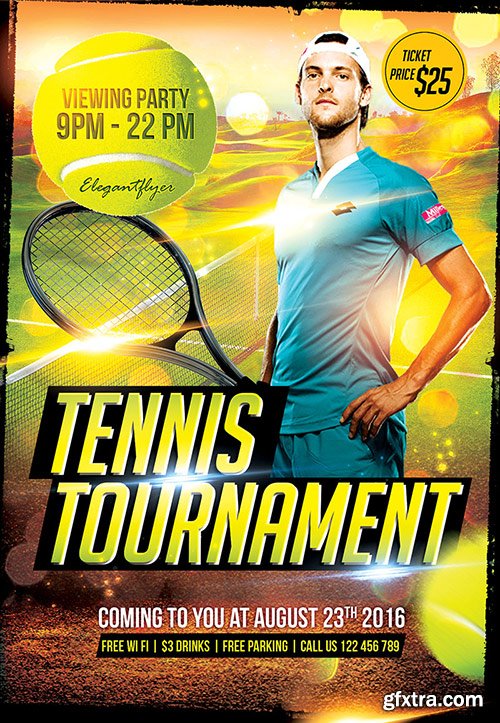 Tennis Tournament Flyer PSD Template + Facebook Cover
