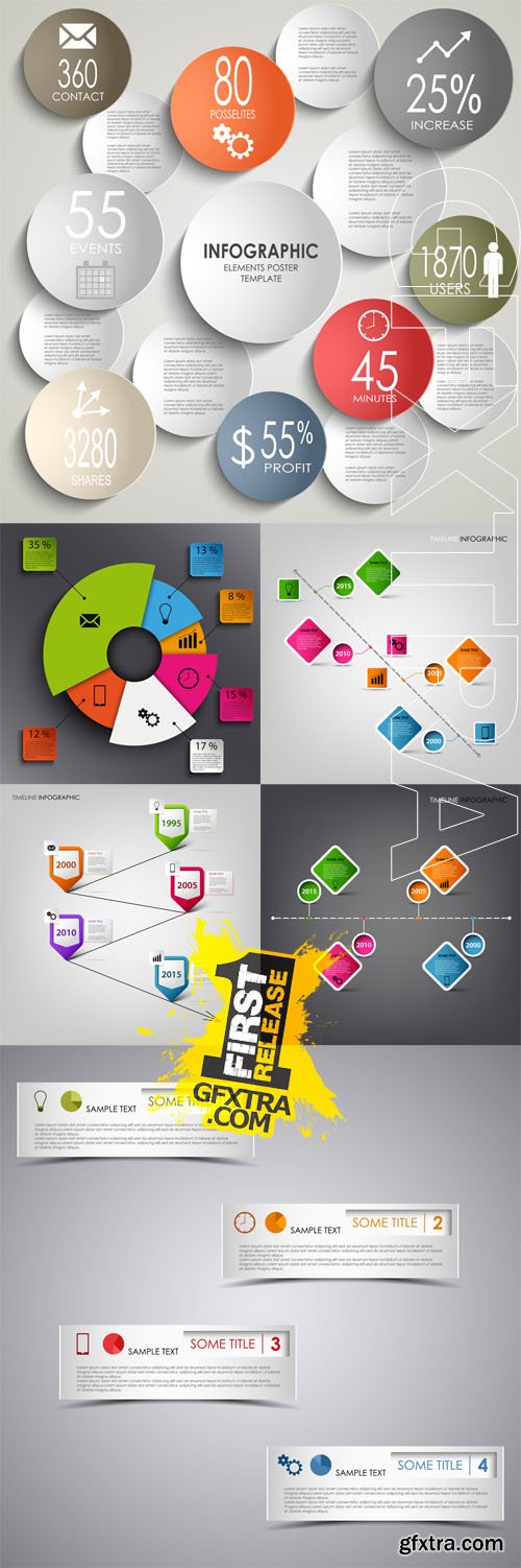 6 Colorful Infographic Design Vector Templates Set 2
