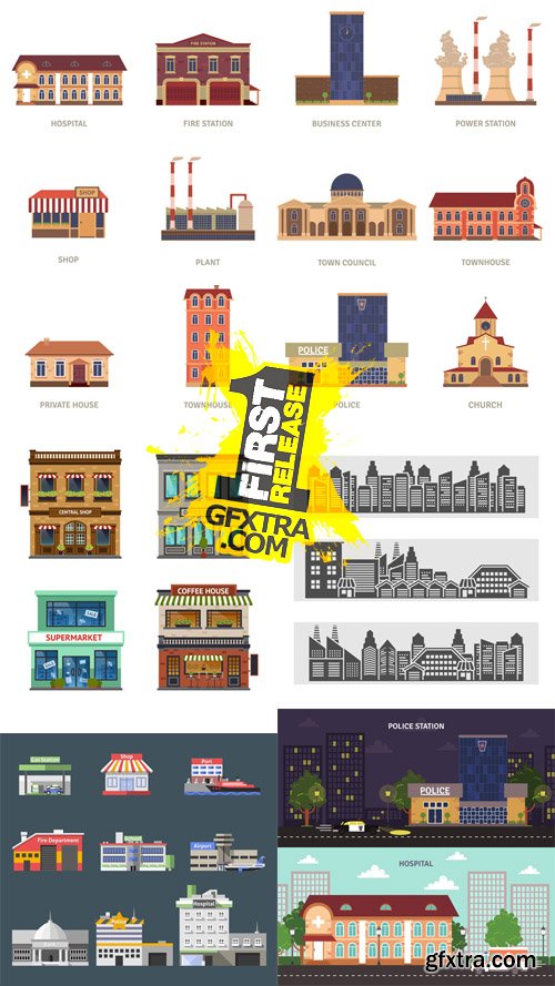 Vector Flat Buildings Set