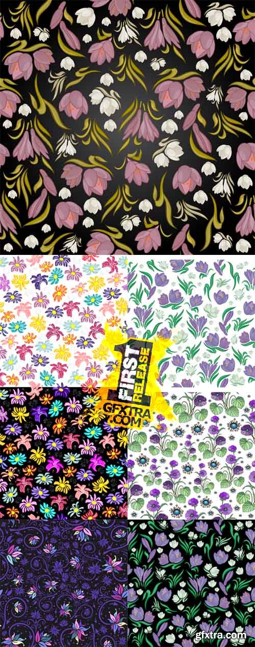 7 Floral Patterns Vector Set