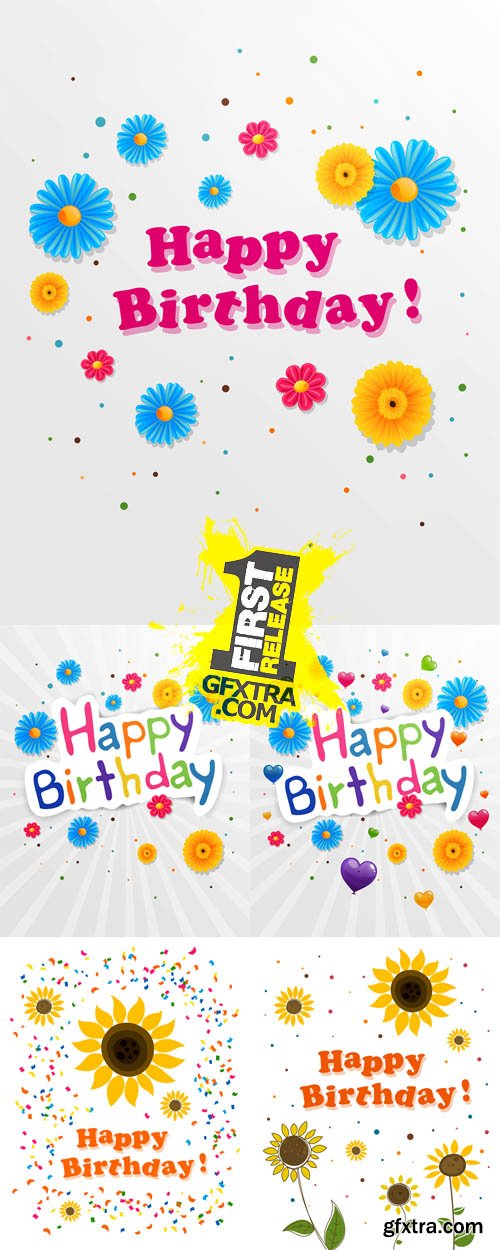 Vector Illustrations of a Happy Birthday Greeting Cards