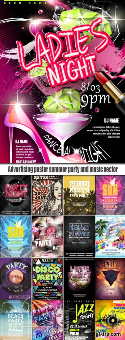 Advertising poster summer party and music vector