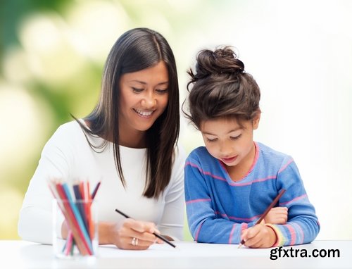 Collection of woman with the girl mother and daughter a gift learning pencil family holiday 25 HQ Jpeg