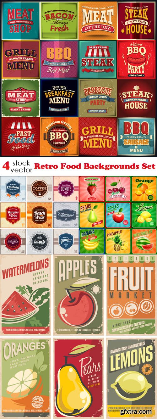 Vectors - Retro Food Backgrounds Set