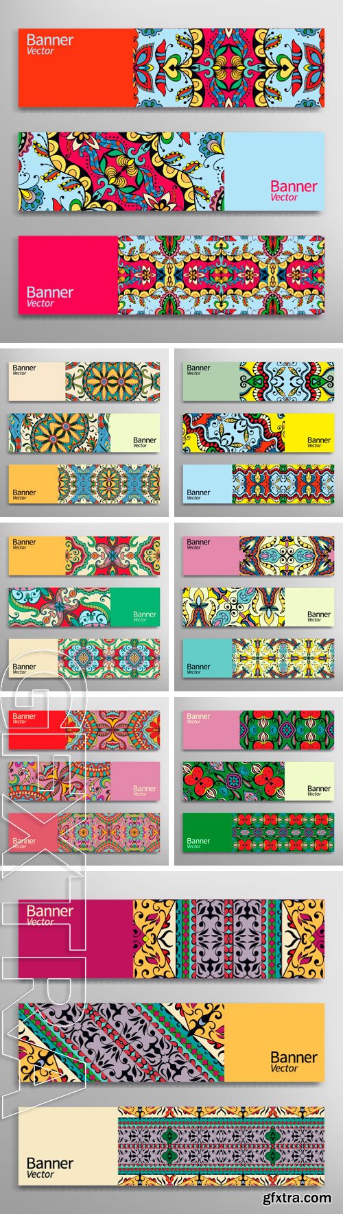 Stock Vectors - Graphic trendy banners set. Abstract geometric header vector background, doodle card with place for your text