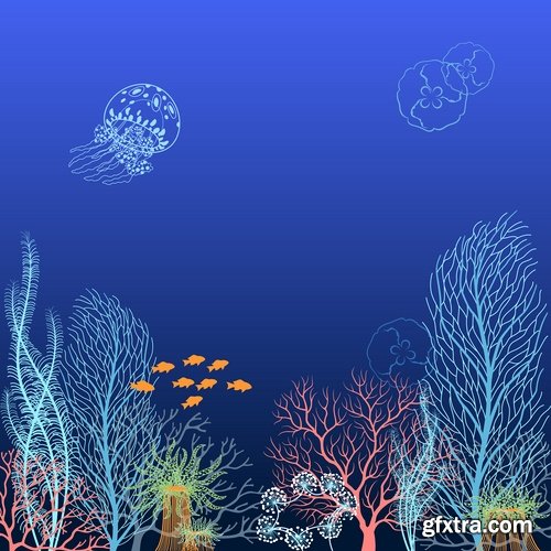 Collection of vector image background is coral fish underwater world Whale Sea 25 EPS
