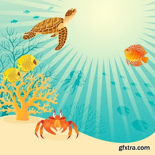Collection of vector image background is coral fish underwater world Whale Sea 25 EPS