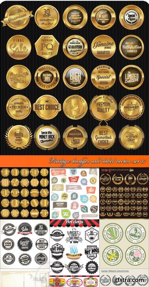 Vintage badges and label vector set 17