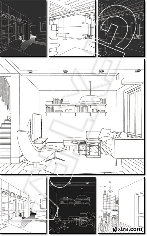 Line drawing of the interior - Vector