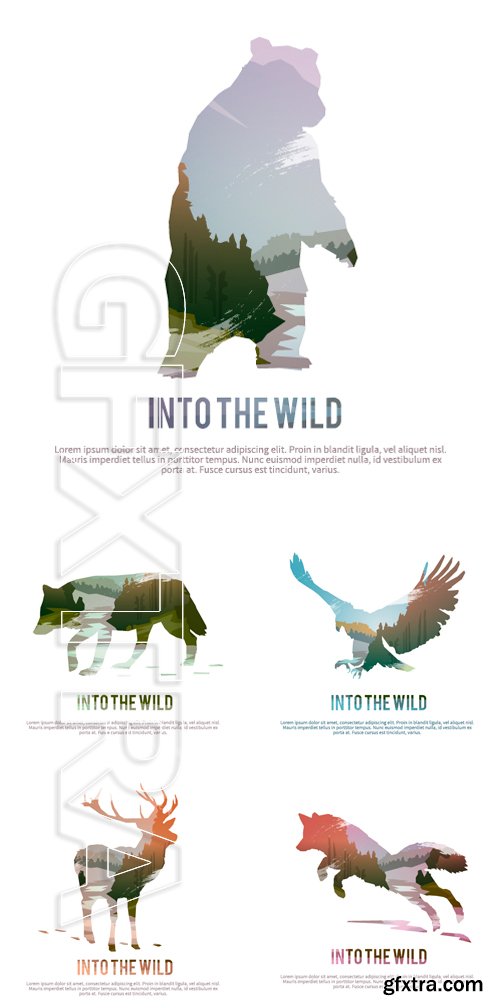 Stock Vectors - Vector poster on themes wild animals of Canada, survival in the wild, hunting, camping, trip
