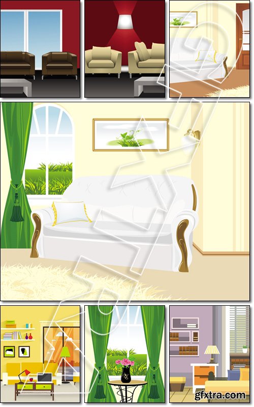 Moderm interior, living room - Vector
