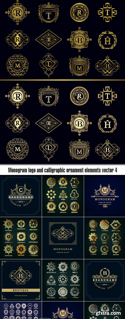 Monogram logo and calligraphic ornament elements vector 4