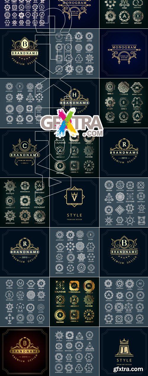 Monogram logo and calligraphic ornament elements vector 4