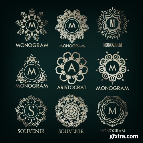 Monogram logo and calligraphic ornament elements vector 4