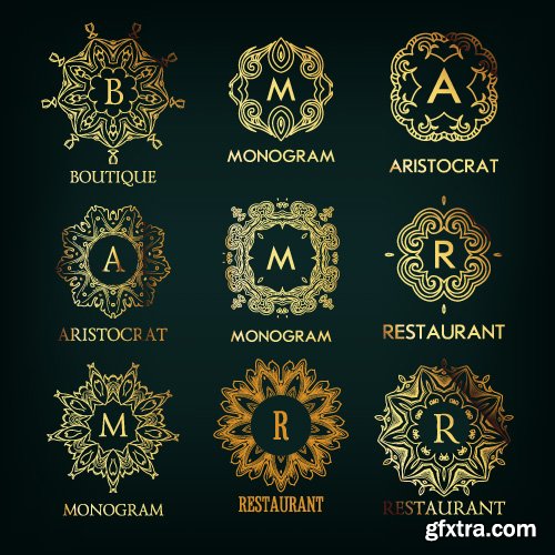 Monogram logo and calligraphic ornament elements vector 4