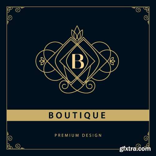 Monogram logo and calligraphic ornament elements vector 4