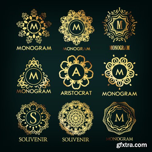 Monogram logo and calligraphic ornament elements vector 4