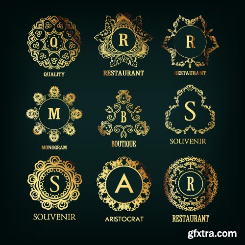 Monogram logo and calligraphic ornament elements vector 4