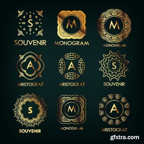 Monogram logo and calligraphic ornament elements vector 4