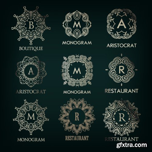 Monogram logo and calligraphic ornament elements vector 4