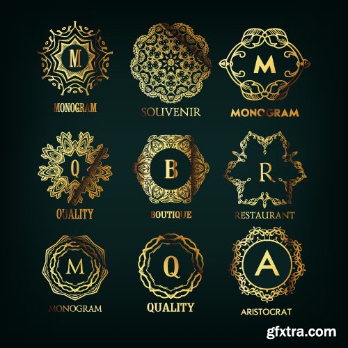 Monogram logo and calligraphic ornament elements vector 4