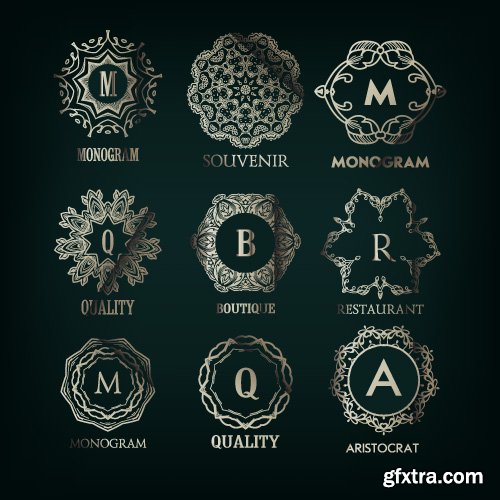 Monogram logo and calligraphic ornament elements vector 4