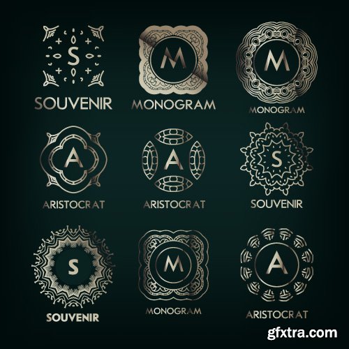Monogram logo and calligraphic ornament elements vector 4